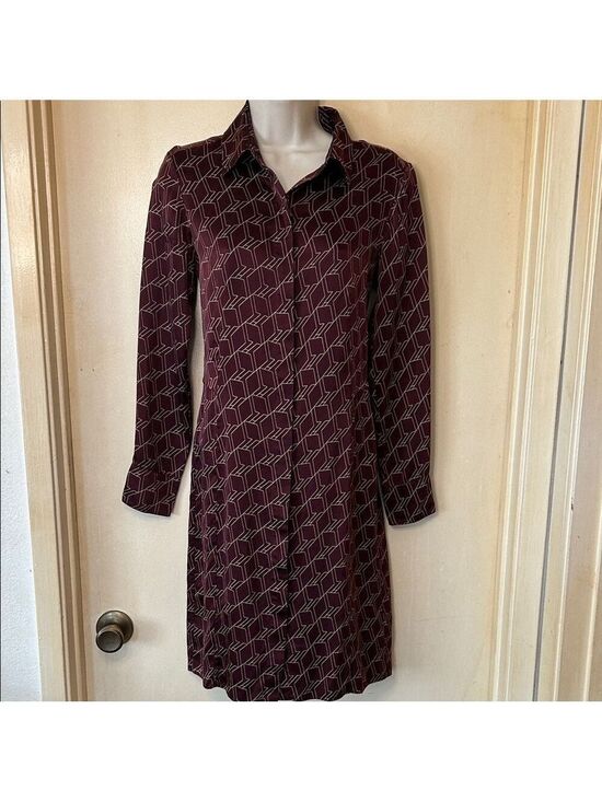 rag & bone Dresses & Skirts - rag & bone Silk Burgundy Long Sleeve Dress with Geometric Pattern size 4